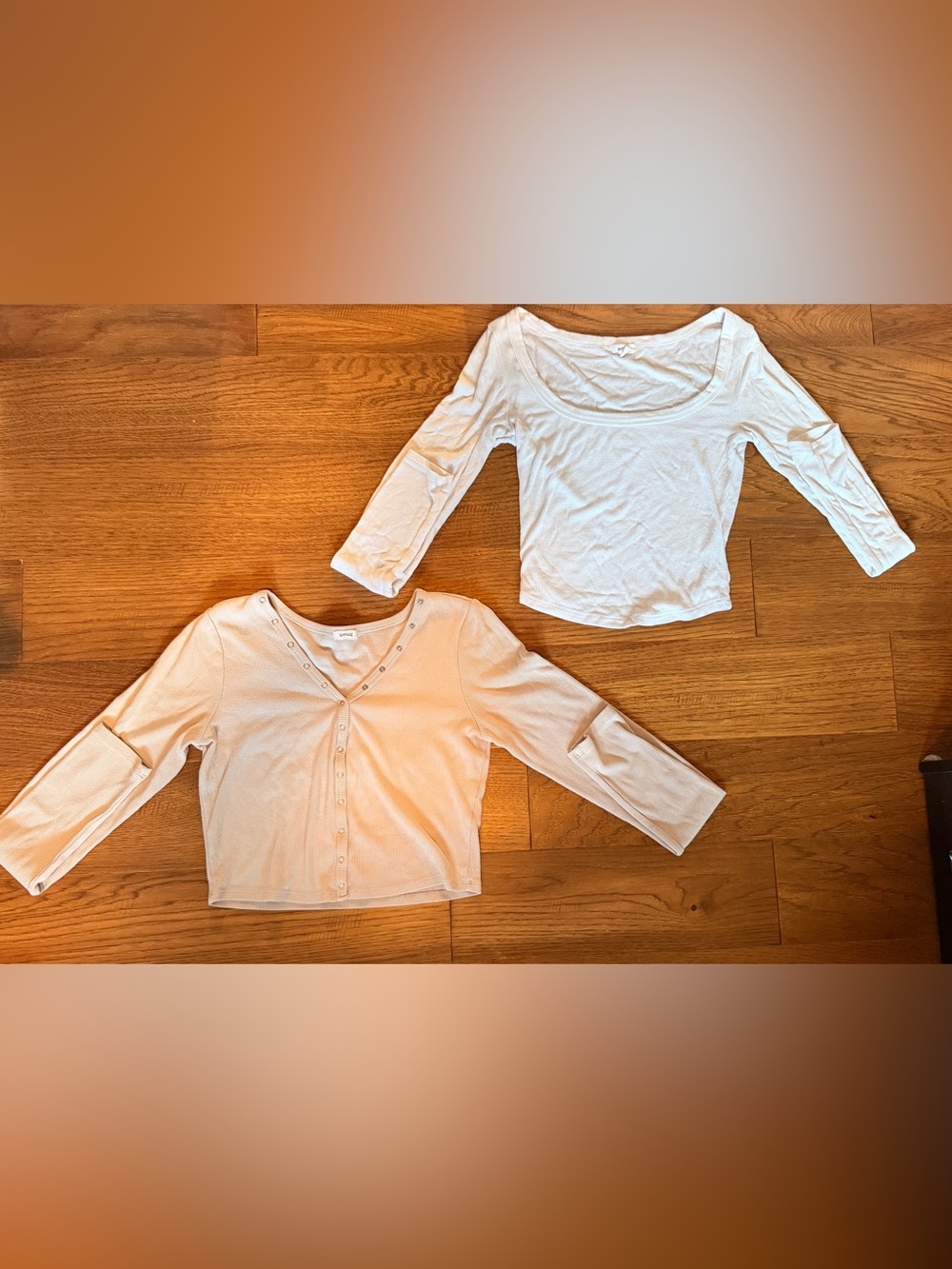 Garage Lightweight Long-Sleeve Tops in White and Beige